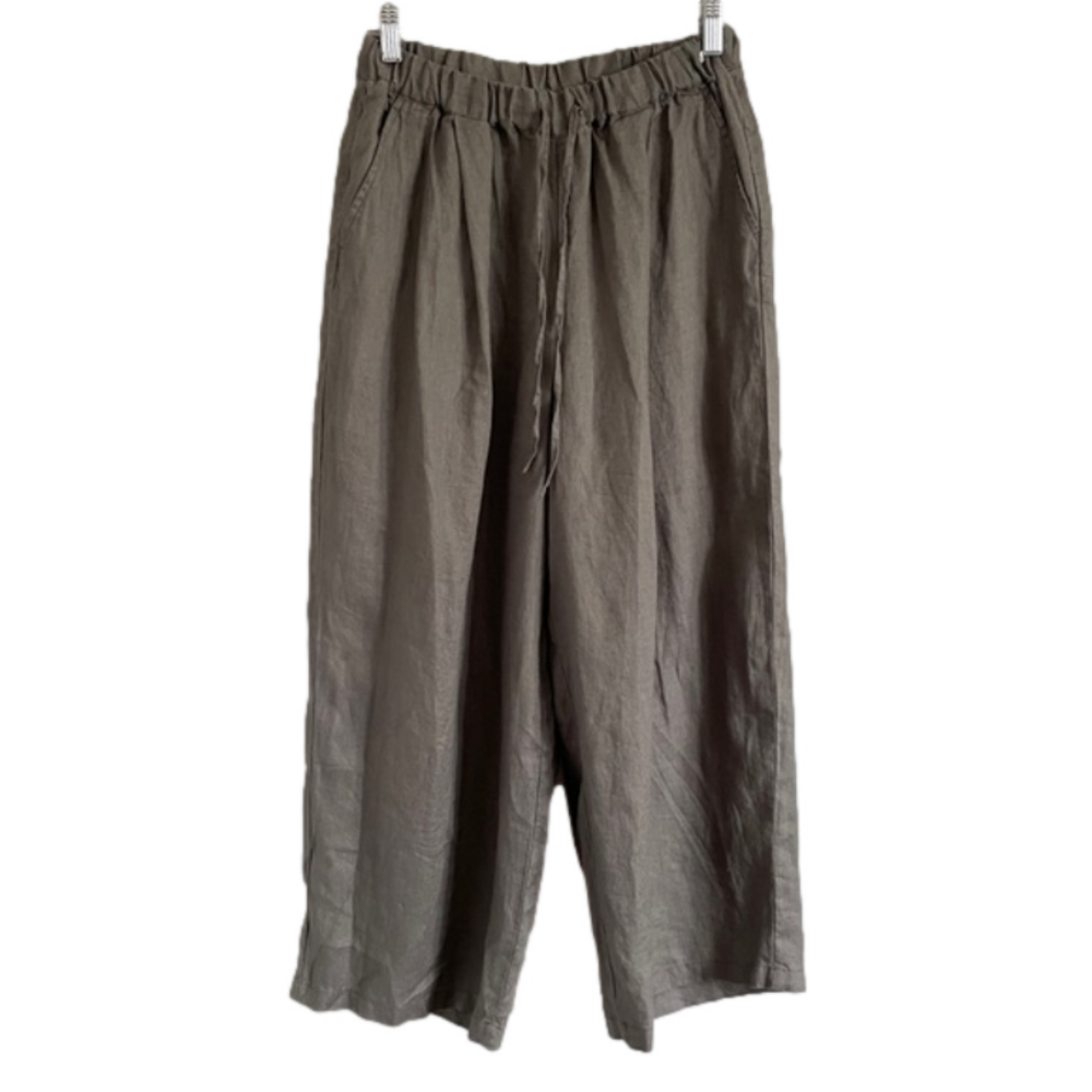Muji Gray French Linen Wide Leg Cropped Pants - S, relaxed fit - Picture 2 of 9